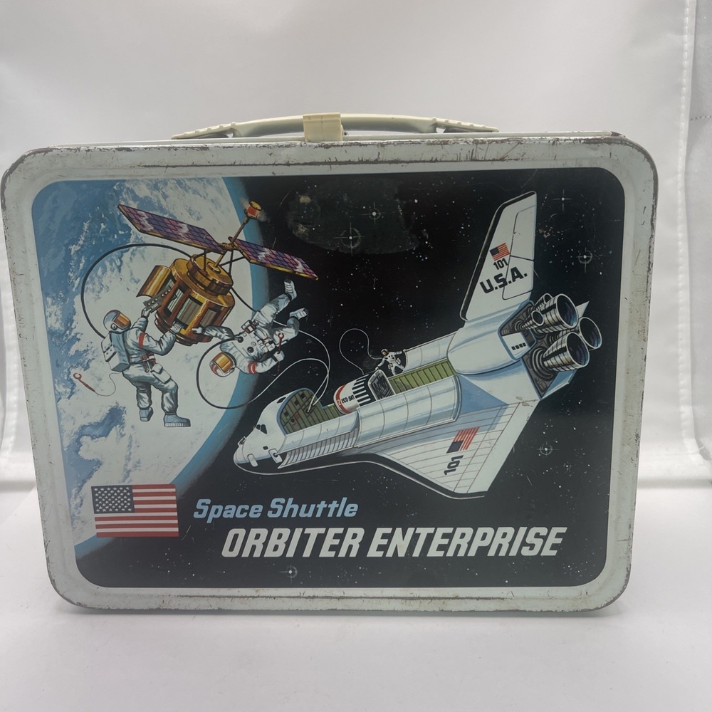 Vintage 1977 Space Shuttle Orbiter Enterprise Metal Thermos Lunch box No Thermos